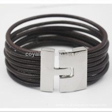 Multilayer trançado corda couro pulseiras com fecho de gancho de metal